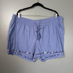 Natural Reflections Blue Embroidered Coquette Cottagecore Shorts - Plus Size XXL